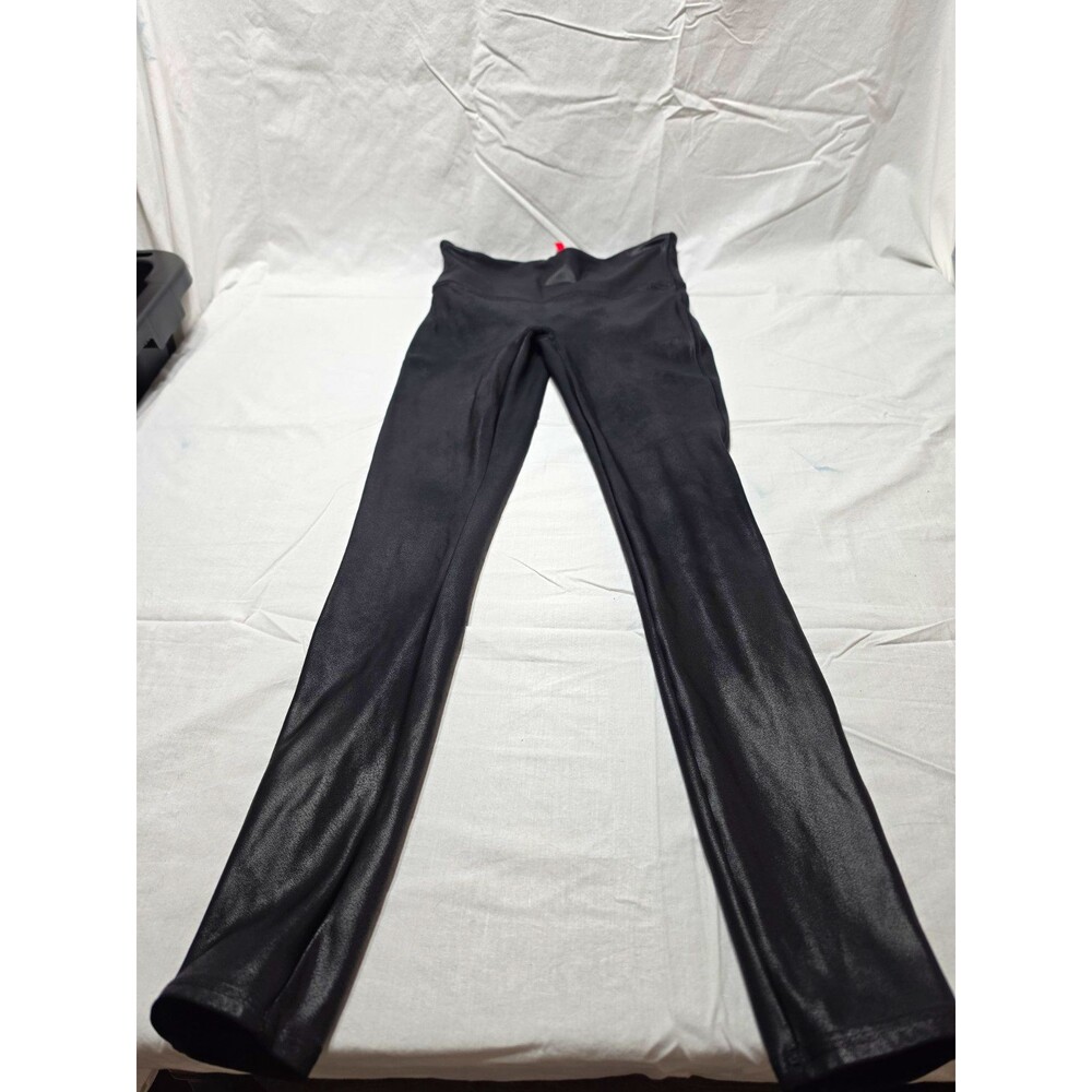 SPANX Black Solid Faux Leather Ankle Leggings Women’s Regular Size M